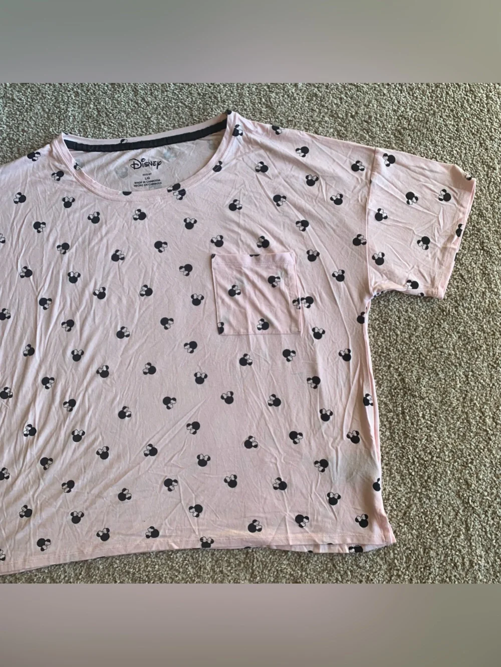 Disney Mickey Mouse Women's Pink Graphic T-Shirt Size L Short Sleeve Pocket Tee - Picture 5 of 7